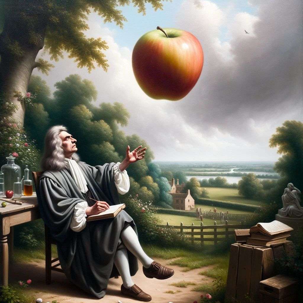 the discovery of gravity, oil painting